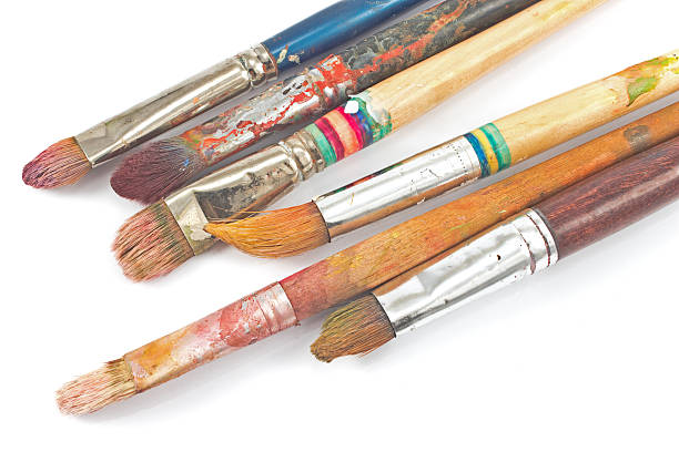 istock Used artist brushes on white 452591547