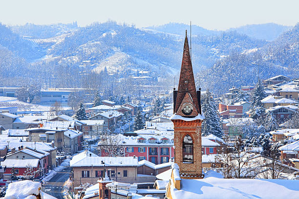 istock Small town covered with snow. Piedmont, Italy. 452592247