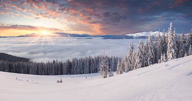 istock Beautiful winter mountains in the morning mist 452595717