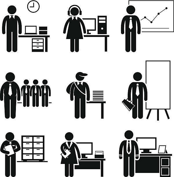 büro arbeit berufe karriere - silhouette financial advisor desk business stock-grafiken, -clipart, -cartoons und -symbole