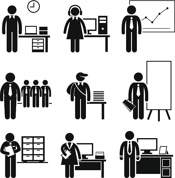 ilustraciones, imágenes clip art, dibujos animados e iconos de stock de puestos de trabajo de oficina de oportunidades de empleo - receptionist office silhouette business