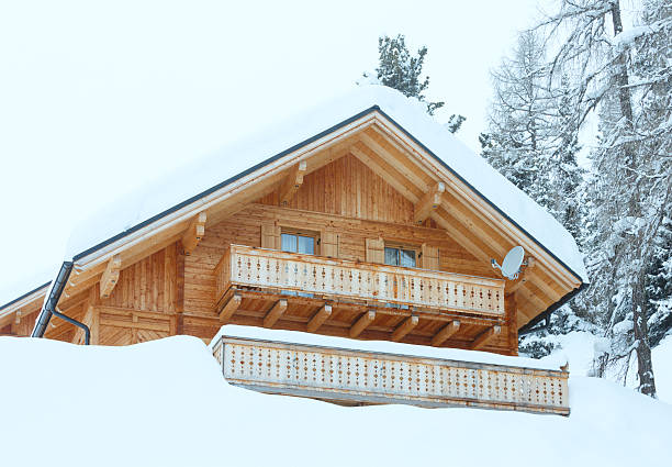 istock wood house in winter misty mountain 452605733
