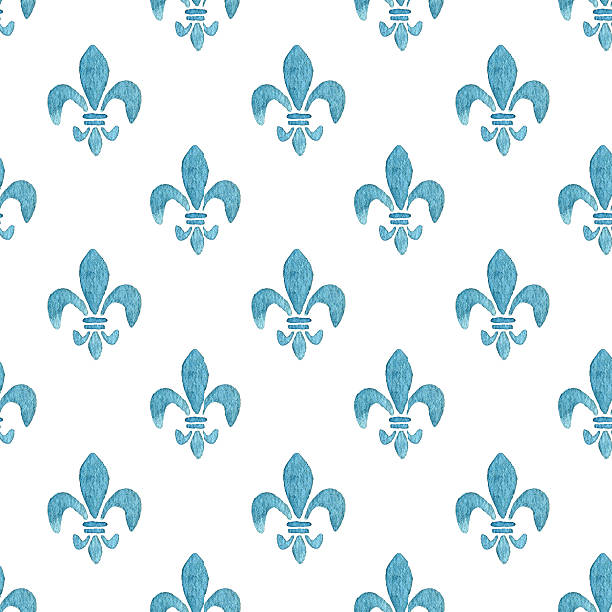 aquarell fleur de lis-muster in blau - lily fleur de lys king flower stock-grafiken, -clipart, -cartoons und -symbole