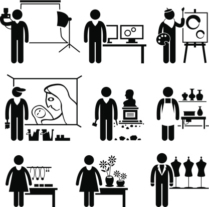 A set of pictograms showing the professions of people in the artistic industry.