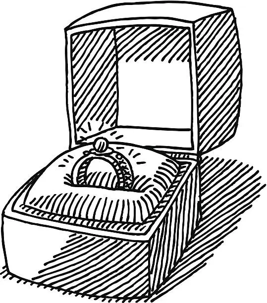 Vector illustration of Engagement Ring Jewelry Box Drawing