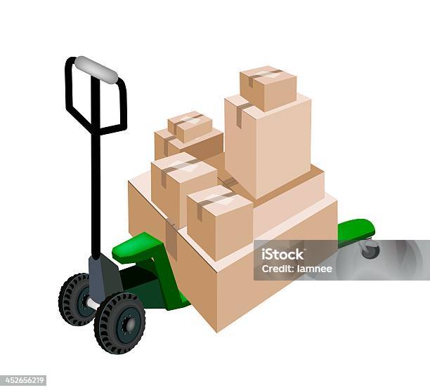 Pallet Truck Loading Stack Of Shipping Boxes Stock Illustration - Download Image Now - Box - Container, Business, Cable Car