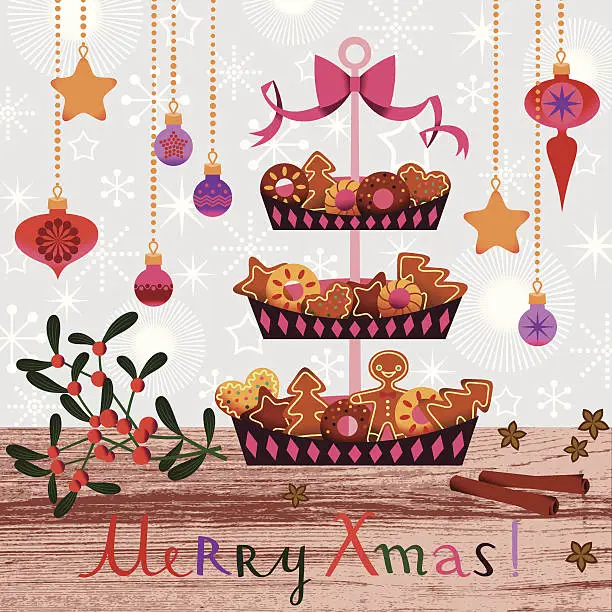 Vector illustration of Christmas cakes and cookies.