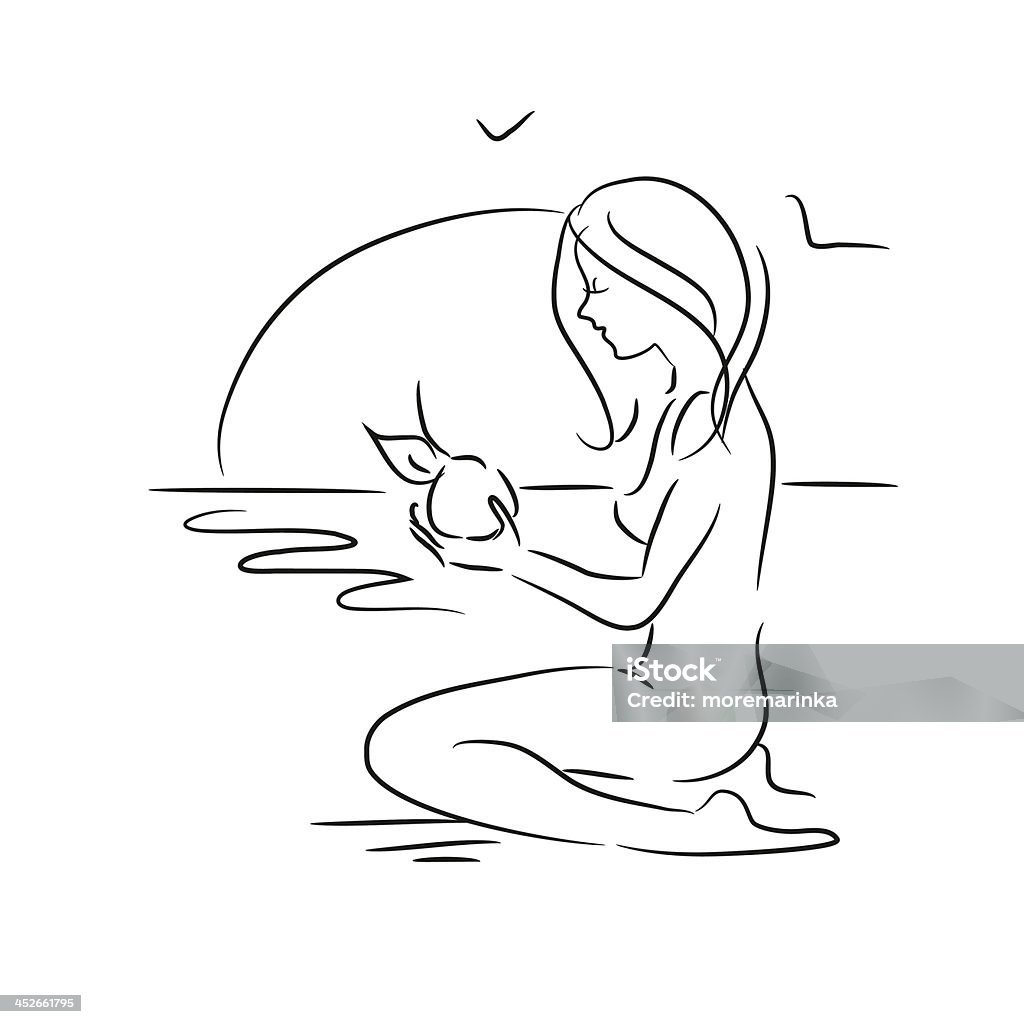 Sketch Of A Girl With An Apple In Nature Stock Illustration ...