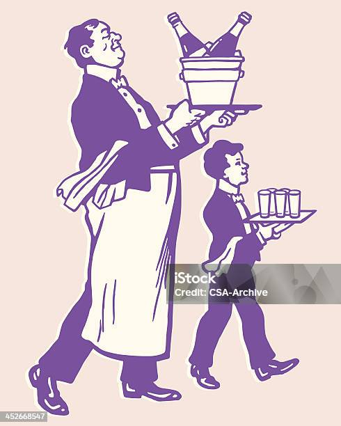 Two Waiters - Arte vetorial de stock e mais imagens de Mordomo - Mordomo, Ilustração, Restaurante