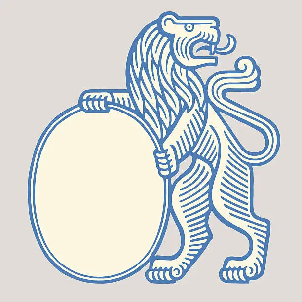 Vector illustration of Lion Standing Upright Holding a Hoop