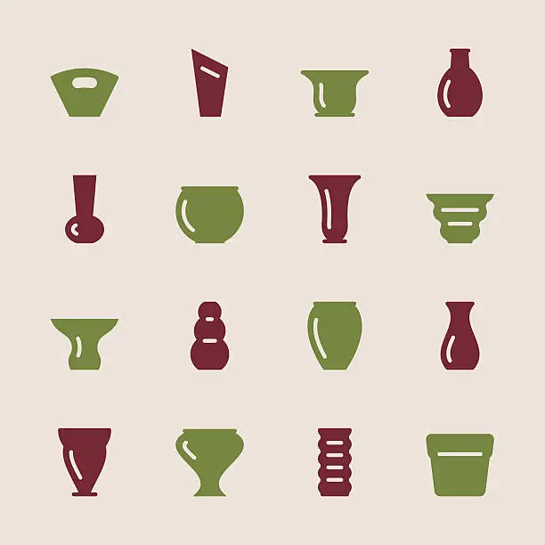 Vector illustration of Pot and Vase Icons Set 1 - Color Series