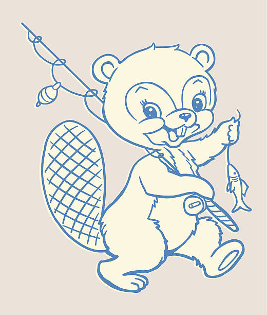 Beaver With Fishing Pole and Fish