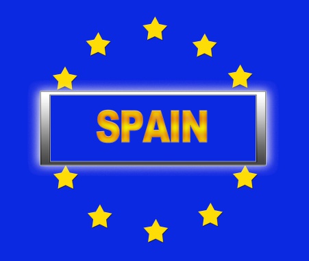 The word Spain and flag of Europe .