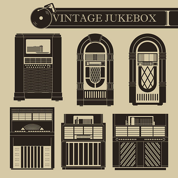ilustrações, clipart, desenhos animados e ícones de vintage jukebox eu - single object machine classic style