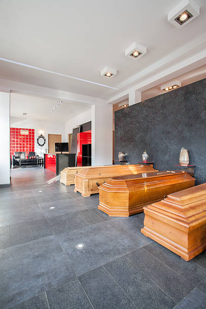 Funeral office Coffins and urns and funeral office funeral home chairs stock pictures, royalty-free photos & images