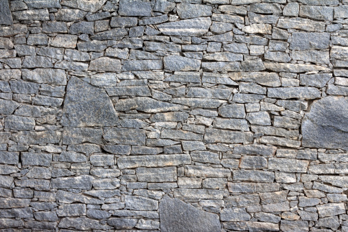 Close up of stacked stones as a wall texture. Full Frame