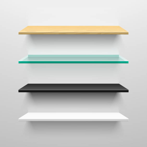 istock Wooden, glass, black and white shelves 452686961