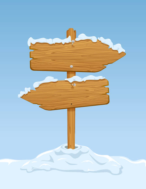 ilustraciones, imágenes clip art, dibujos animados e iconos de stock de cartel de madera en la nieve - pole sign north north pole