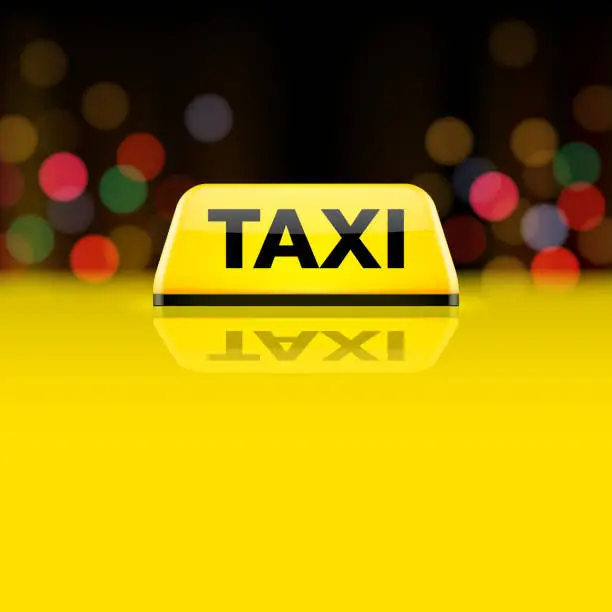 Vector illustration of Yellow taxi car roof sign at night