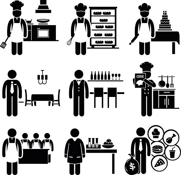 illustrations, cliparts, dessins animés et icônes de les emplois gastronomie activités carrières - chef men one person cooking