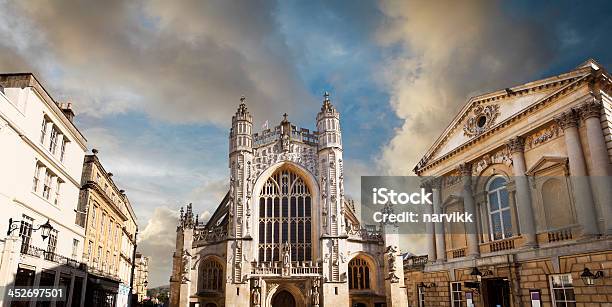 Bath Abbey Church And The Roman Baths Stock Photo - Download Image Now - Bath - England, Bath Abbey, Somerset - England