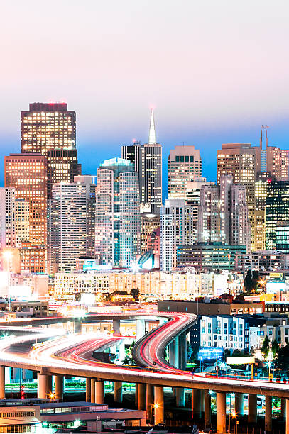 istock San Francisco Cityscape with Car Trails 452699497