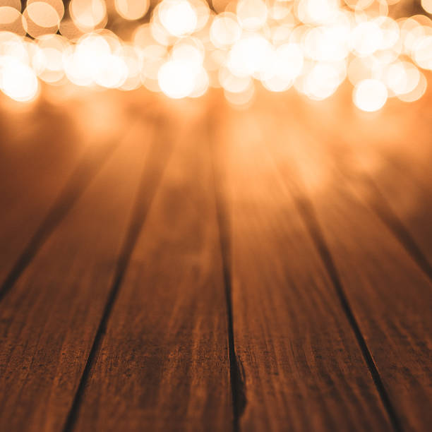 istock Plank wood with christmas lights 452701655