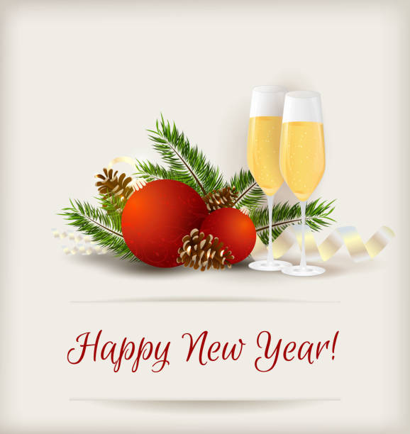 ilustraciones, imágenes clip art, dibujos animados e iconos de stock de feliz año nuevo tarjeta de felicitación - swirl christmas champagne coloured holiday backgrounds