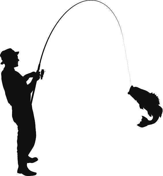 ilustrações de stock, clip art, desenhos animados e ícones de silhueta de pescador - animal catch of fish catching sport