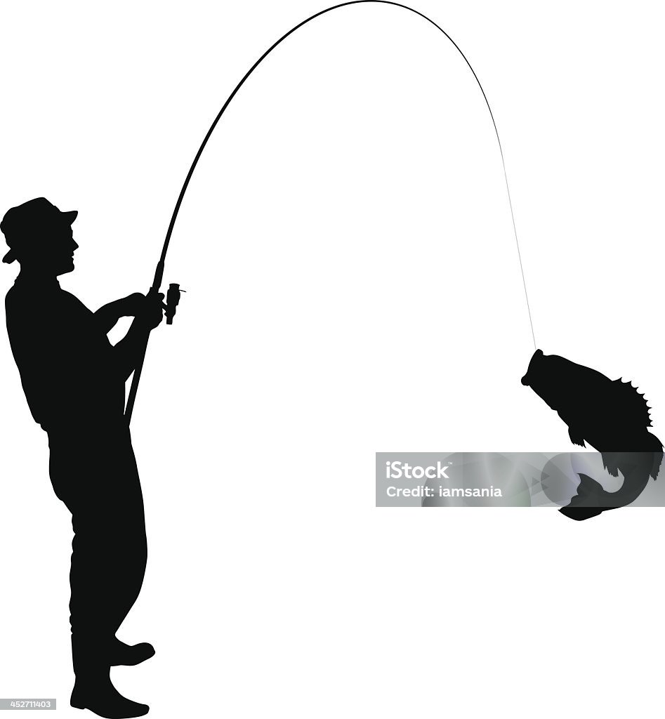 Fishing Silhouette Fisherman caught a fish silhouette In Silhouette stock vector