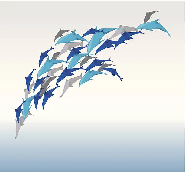 Vector illustration of Origami dolphins.