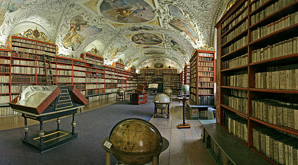Prague-baroque library Prague - matematical hall of the Strahov convent library ancient architecture stock pictures, royalty-free photos & images