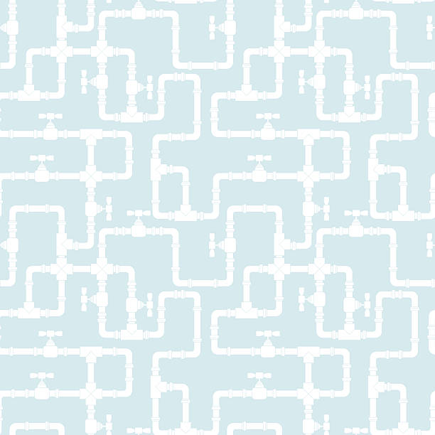 Light blue background with white pipeline pattern Seamless pattern with water pipeline. plumber stock illustrations