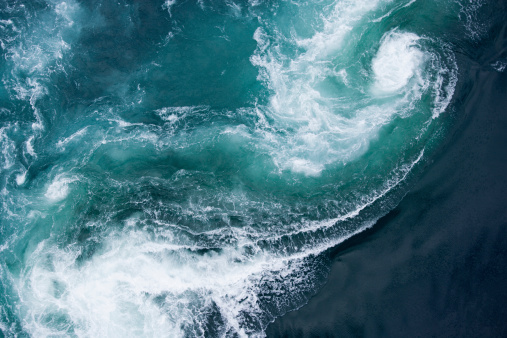 Aerial view at mighty current tide Saltstraumen in Norway