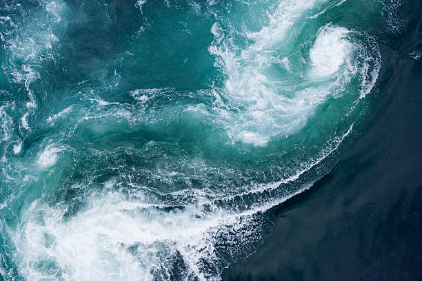 Aerial view at mighty current tide Saltstraumen in Norway stock photo