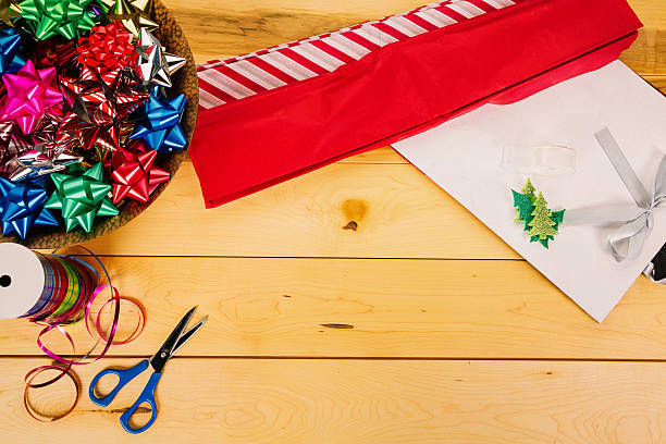 istock Christmas gift wrapping table top still life 452717029