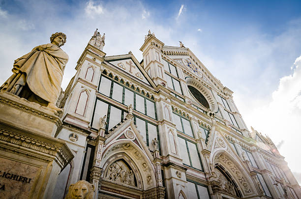 Santa Croce Church and Dante Alighighieri Statue in Florence Santa Croce Church and Dante Alighighieri Statue in Florence piazza di santa croce stock pictures, royalty-free photos & images