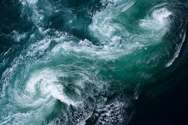 Aerial photograph of a mighty current in Norwegian fjord. 