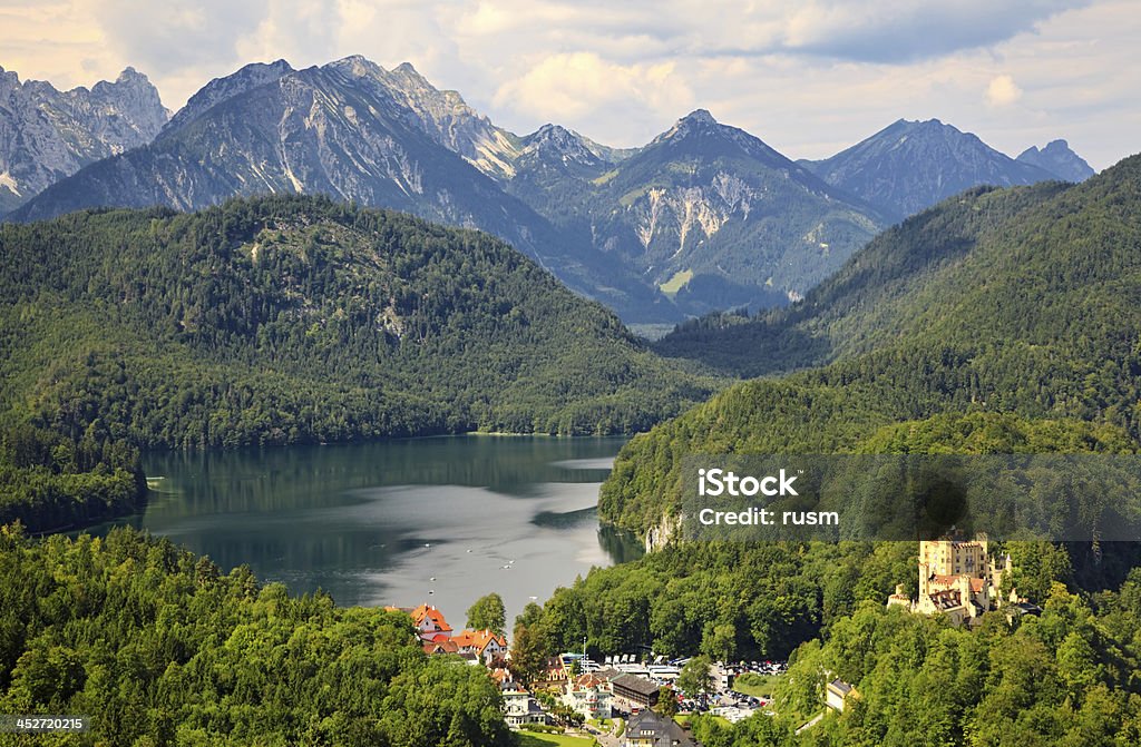 Bavarian Alps Hohenschwangau town and Lake Alpsee, Germany Neuschwanstein Castle Stock Photo