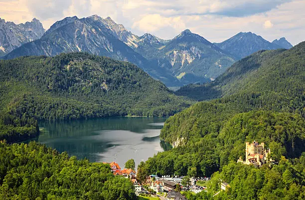 Hohenschwangau town and Lake Alpsee, Germany