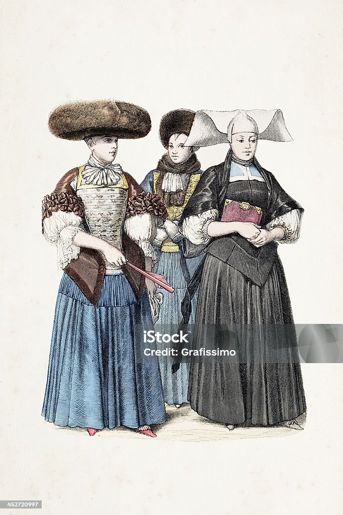 Alemão mulheres de Estrasburgo na Roupa Tradicional do 1670 - Royalty-free Alemanha Ilustração de stock