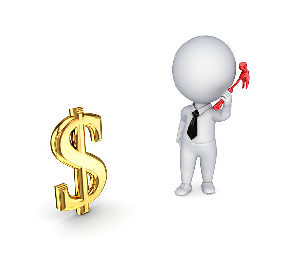 istock 3d small person with a hammer and dollar sign. 452721595