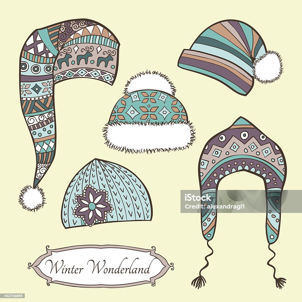 Ensemble vintage d'hiver avec casquettes - clipart vectoriel de Toque libre de droits