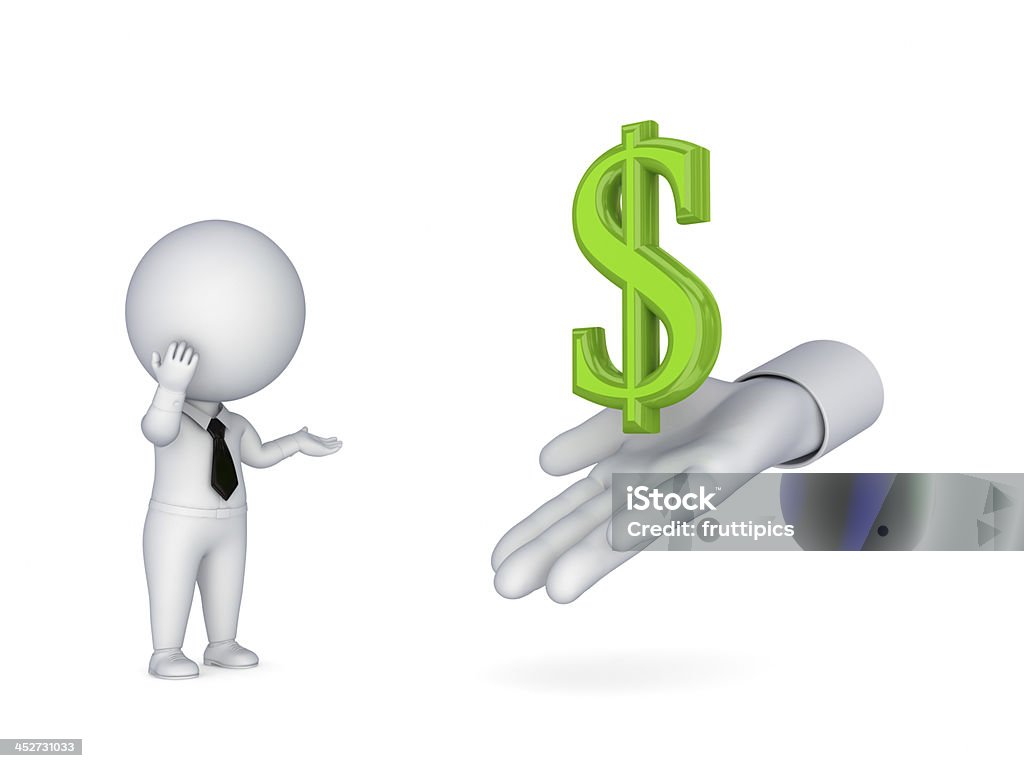 3d small person looking for a dollar. 3d small person looking for a dollar.Isolated on white background. Achievement Stock Photo