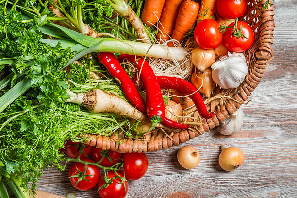 istock Closeup of basket with fresh vegetables 452744499