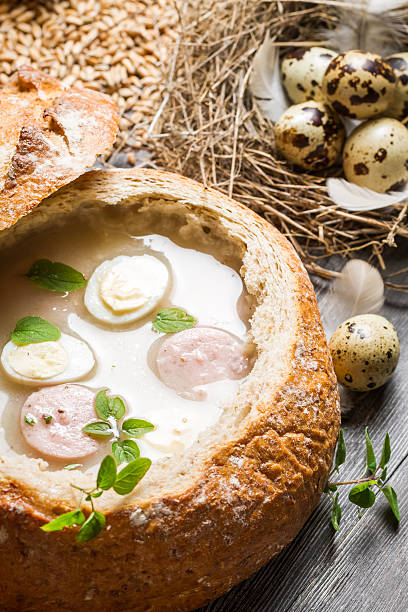 istock Sour soup with sausage and eggs 452745161