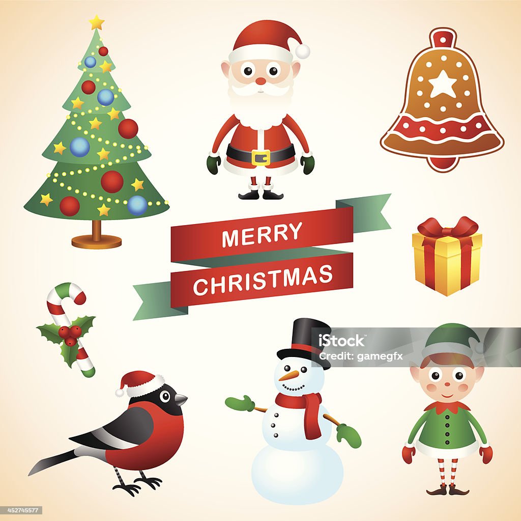 Christmas set Set of colorful christmas characters and decorations. Berry stock vector