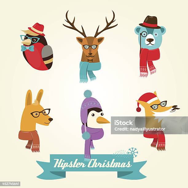 クリスマスのヒップスターアニマルズますベクトルイラストレーション - お祝いのベクターアート素材や画像を多数ご用意 - お祝い, アイコン, イヌ科キツネ