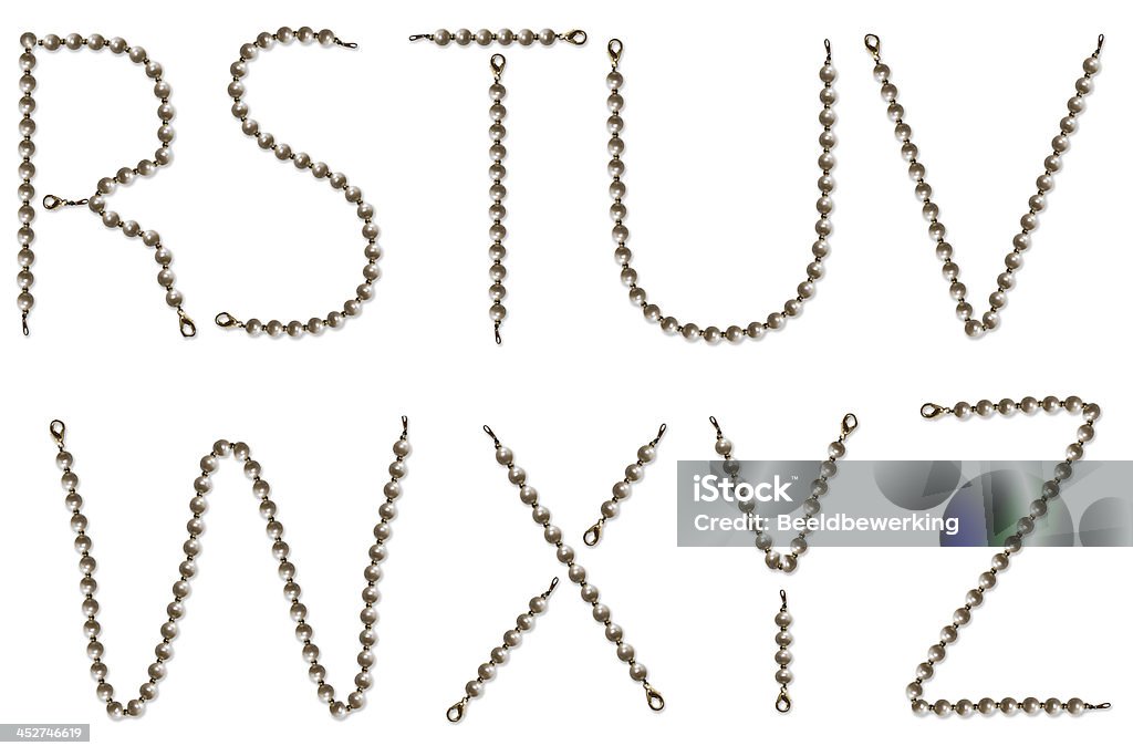 pearl bracelet necklace Alphabet Font R-S-T-U-V-W-X-Y-Z alphabet letters. Alphabet Stock Photo