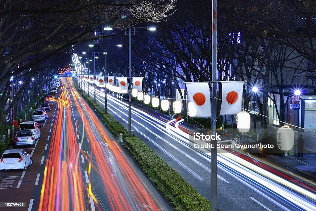 Trilhas leves em Harajuku, Tóquio - Foto de stock de Bandeira Japonesa royalty-free